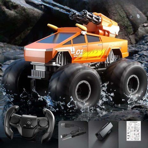 Радіокерований джип-амфібія Cybertruck 4WD з водяною гарматою Orange AMF01 фото